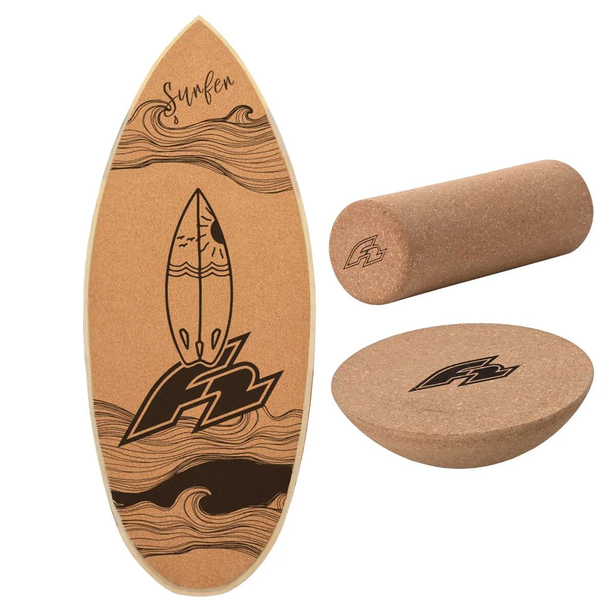 F2 Kork Balance Board Surf mit Rolle und Halbkugel
