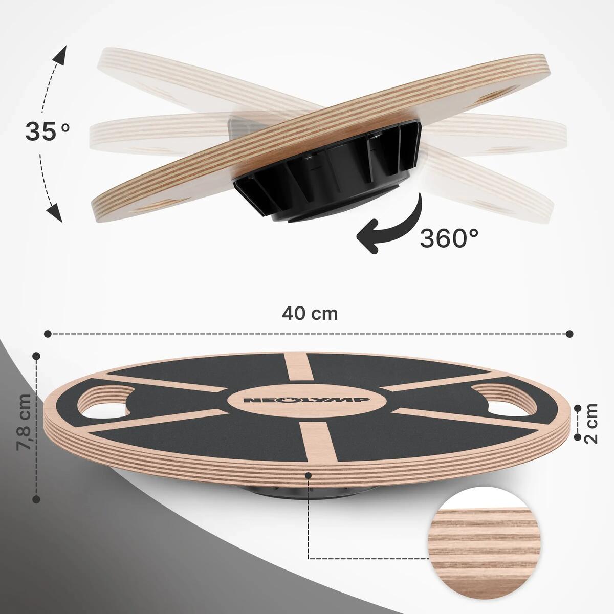 Maße und Neigung des NEOLYMP Balance Boards